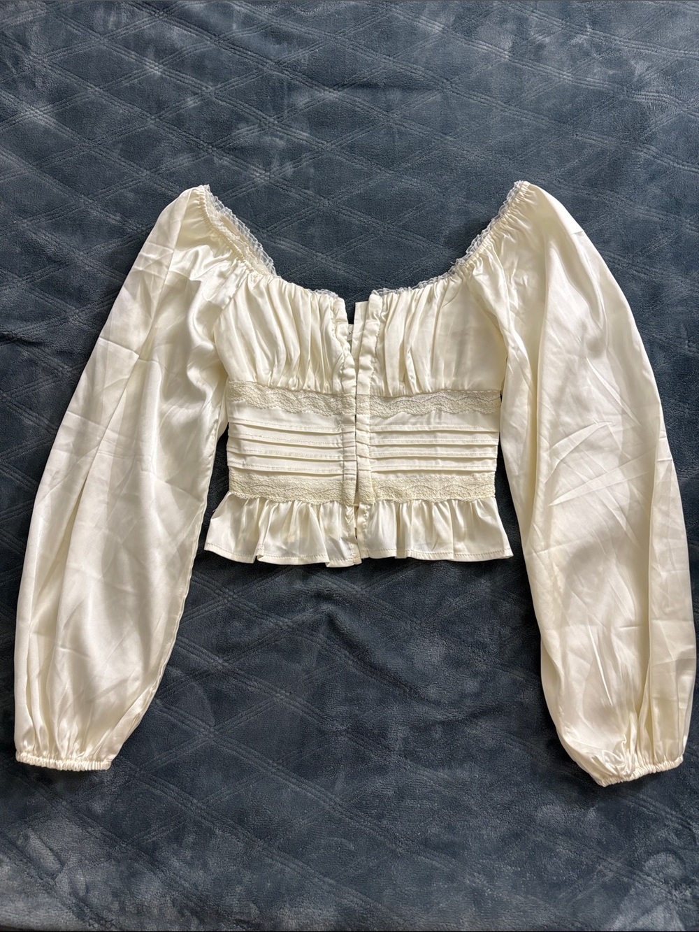 Altar'd State Ivory Smocked Peasant Crop Top with Ruffle Hem